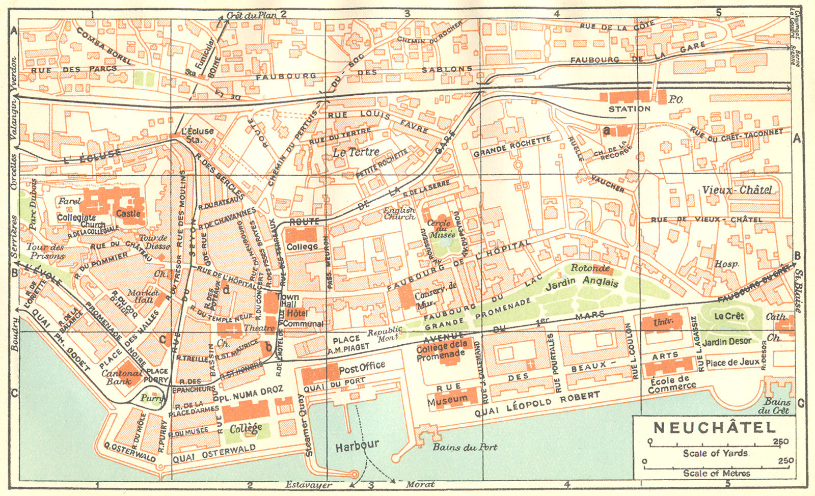 SWITZERLAND. Neuchatel 1930 old vintage map plan chart